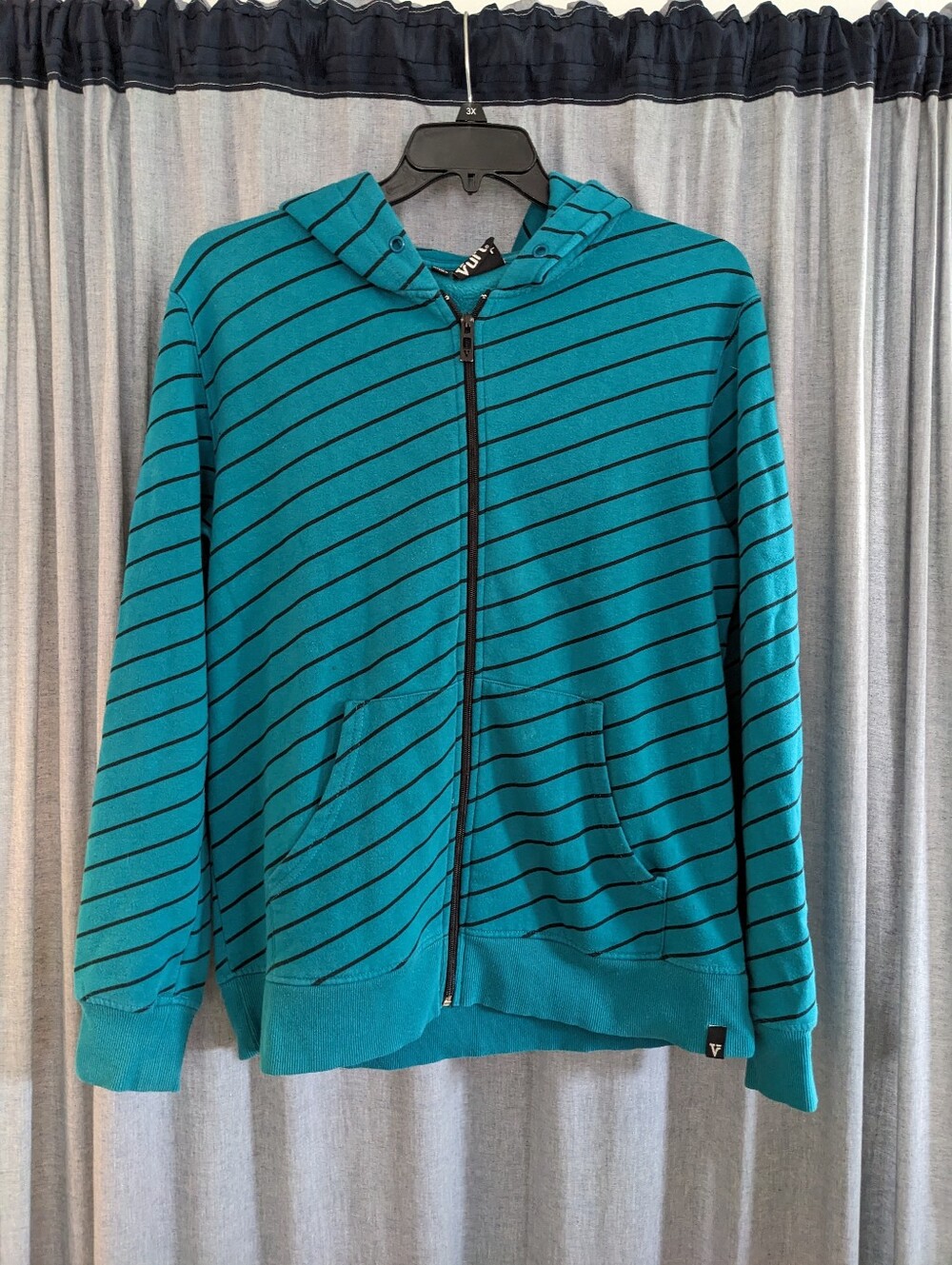 Vurt Hoodie Men's L Green Black Striped Emo Skater Y2K Zip Up Sweatshirt